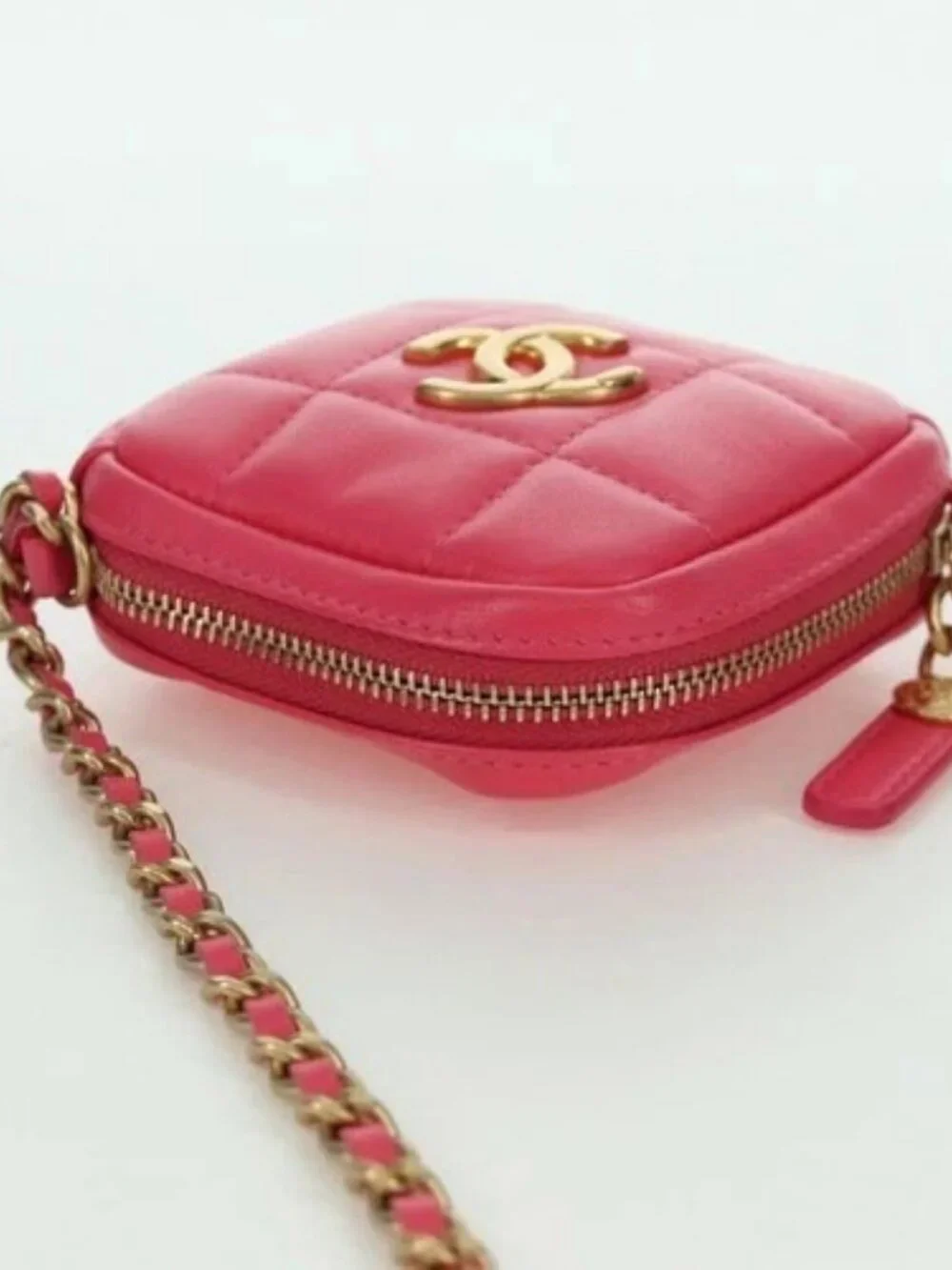CHANEL Choco Bar Chain Shoulder Pouch Lamb Skin Pink Gold CC Auth LNZ440SAM